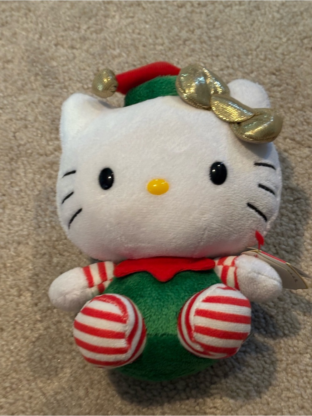Ty Beanie Babies Sanrio Hello Kitty Holiday Christmas Plush New Elf Gold Bow